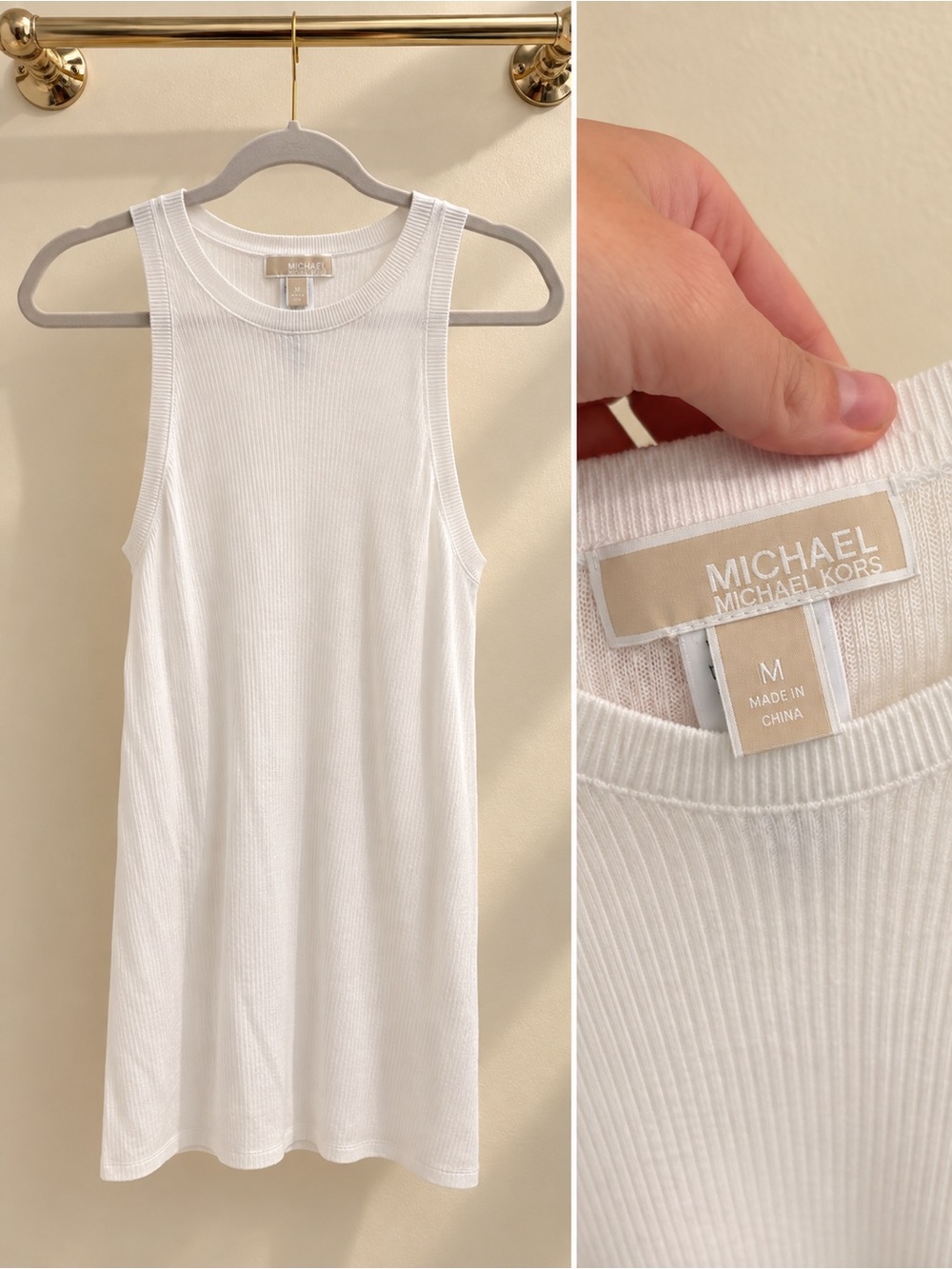 Michael Kors White Ribbed Sleeveless Tank Dress